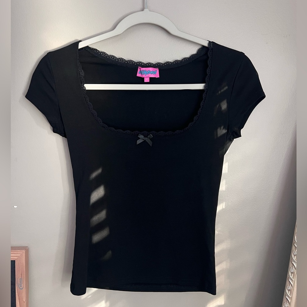 Edikted Black Top with Lace and Bow